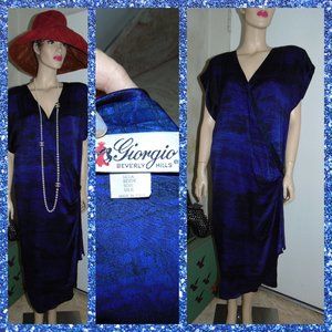 Rare Vintage Giorgio Beverly Hills Purple & Black Abstract Ruched Side Dress M/L